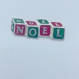 Christmas Noel Silver Colored Enameled Pin Block Letters